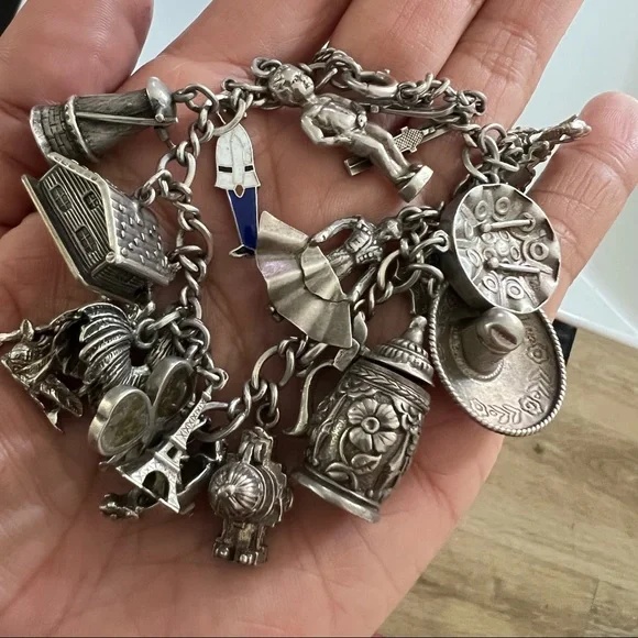 STERLING SILVER VTG Charm Bracelet - Picture 2 of 6